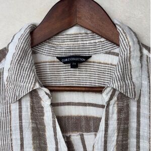 STRIPED GAUZE COTTON BUTTON DOWN Shirt Top 2X Long Sleeve 3/4 CLUB Z COLLECTION